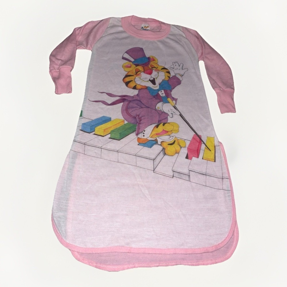 Vtg 80's Dr. Denton Girls 3 T Nightgown  Pajamas Tiger Dancing Tuxedo Keyboard